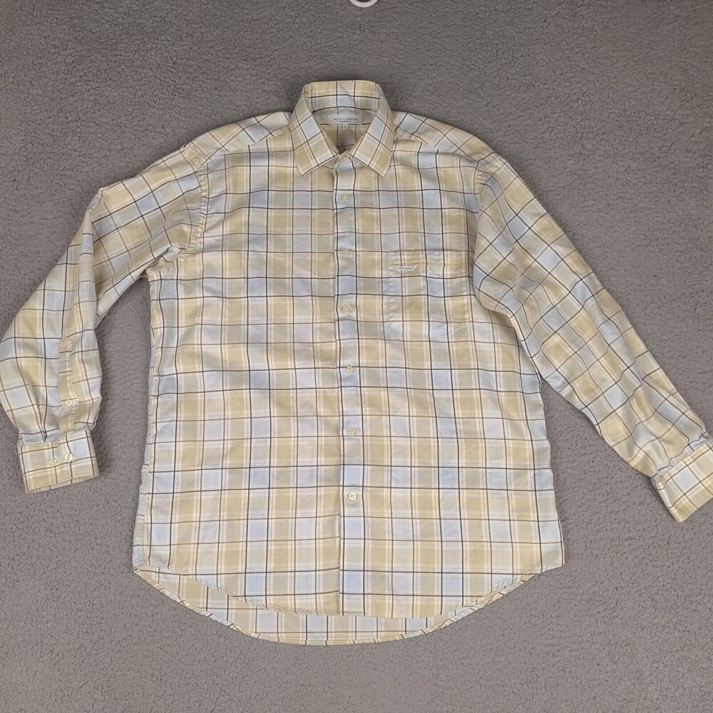 Alex Cannon‎ Dress Shirt Mens Large Beige Multicolor Plaid Button Down